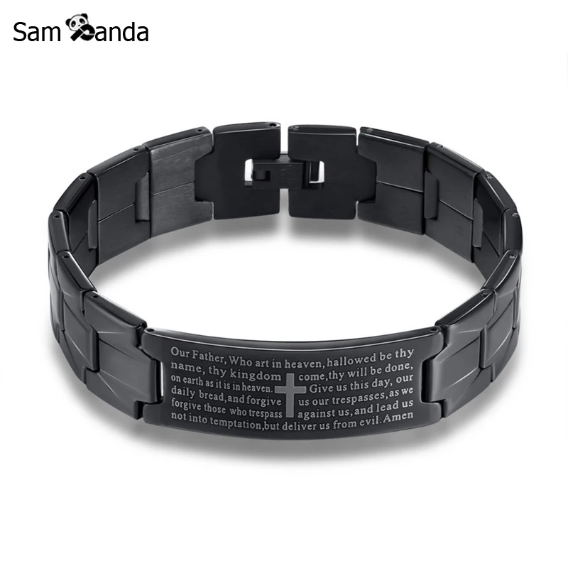 Stainless Steel Jesus Cross Bracelet Men Jewelry Silver Black English Lord's Prayer Bracelets & Bangles 2018 Christmas Gifts
Stainless Steel Jesus Cross Bracelet Men Jewelry Silver Black English Lord's Prayer Bracelets & Bangles 2018 Christmas Gifts