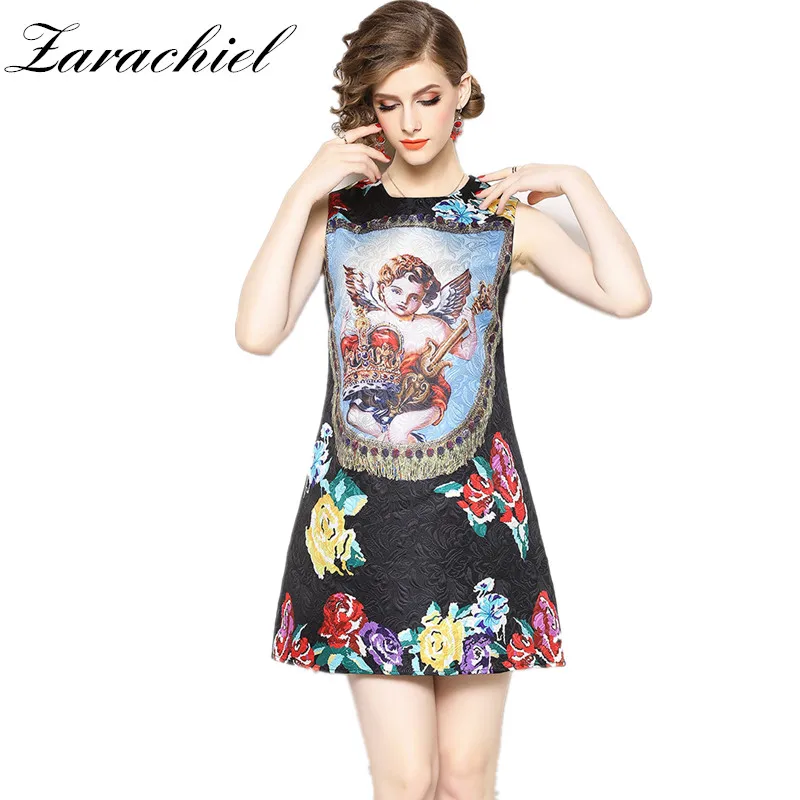 2019 Designer Runway Retro Summer Dress Women's Sleeveless Luxury Angel Pattern Printed A Line Vest Dress Jacquard Short Dress
2019 Designer Runway Retro Summer Dress Women's Sleeveless Luxury Angel Pattern Printed A Line Vest Dress Jacquard Short Dress