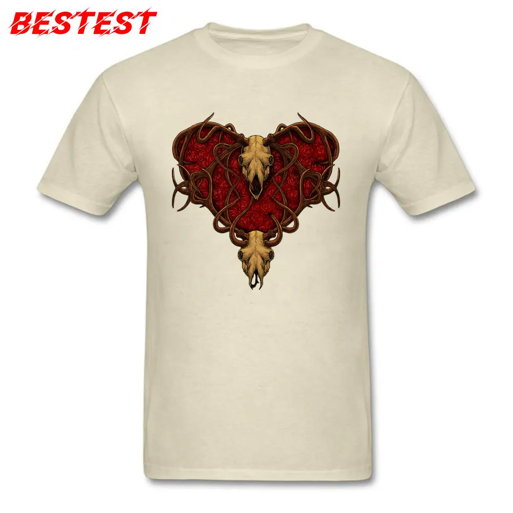 Heart Men Oversized Normal Tops Shirts Round Collar Summer/Autumn Cotton Top T-shirts Printed Short Sleeve T Shirt Heart beige