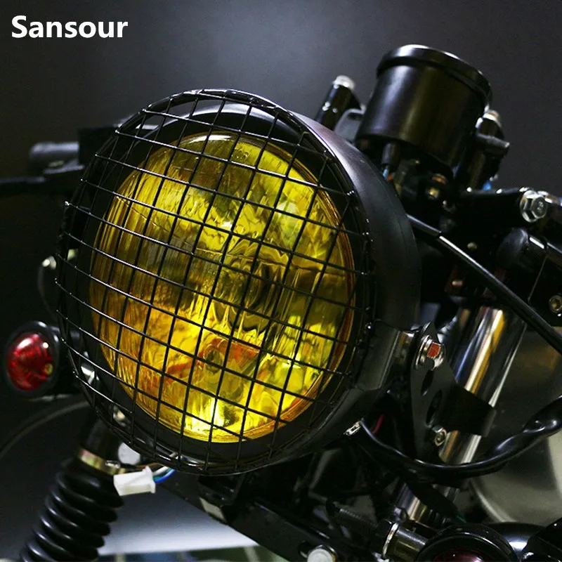 Sansour Motos аксессуары 6 4 "фара мотоциклетная гриль винтажная передняя фара с