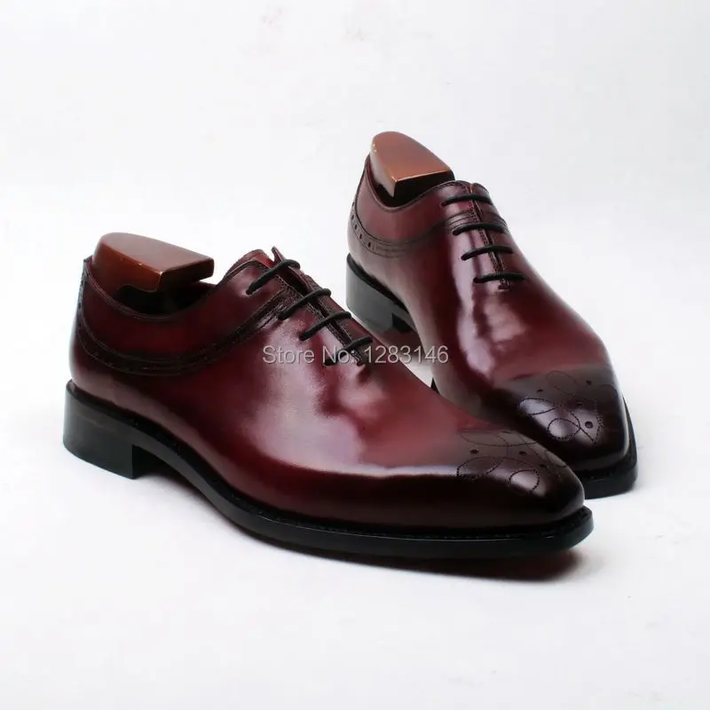 

obbilly Handmade Genuine Leather Upper/outsole/Insole Wine Color Painted Patina Goodyear Welted Square toe Men's Shoe No.ox593