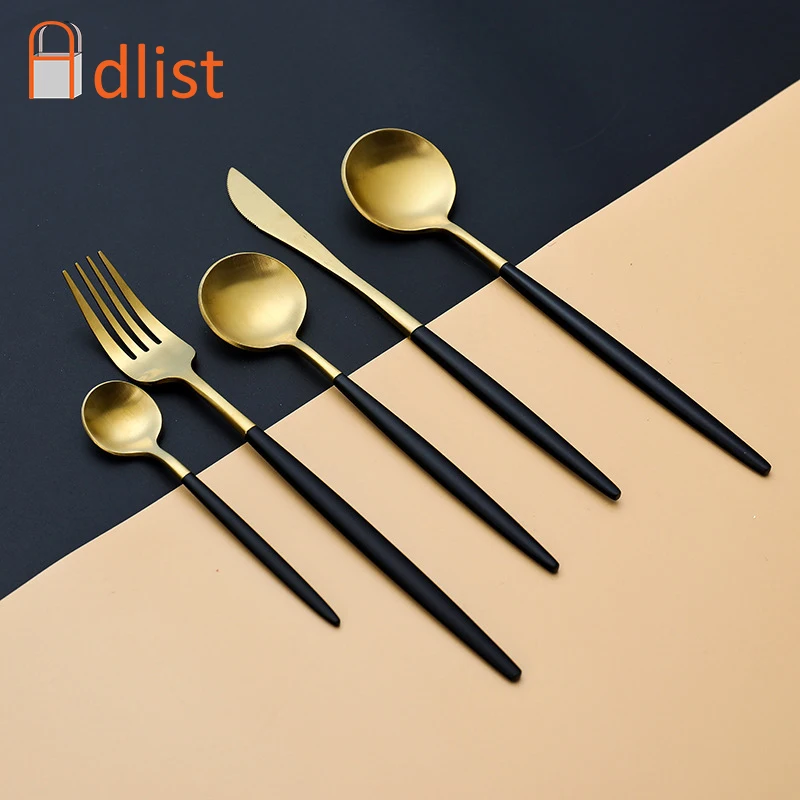 Black Golden Dinner cutlery set Stainless Steel Dinnerware Tableware Knife S poon Fork Kitchen Accessories Wedding tableware Set
Black Golden Dinner cutlery set Stainless Steel Dinnerware Tableware Knife S poon Fork Kitchen Accessories Wedding tableware Set