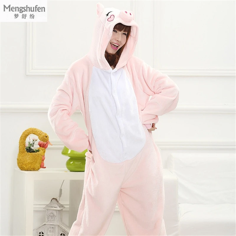 Image Warm Flannel Pajamas For Men Women New Winter Onsies Cosplay Long sleeved Cartoon Pink Pig Sleepwear Couples Pyjamas