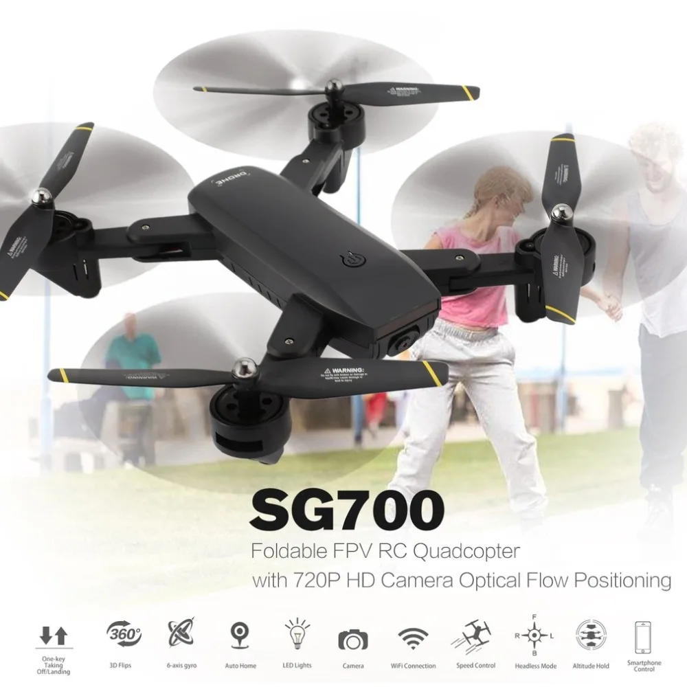 

2.4G Foldable RC Drone Quadcopter Toys with 720P HD Wifi FPV Camera Optical Flow Positioning Altitude Hold Headless Mode SG700