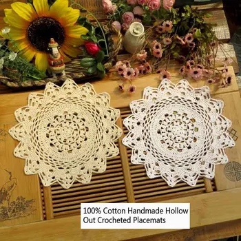 Retro Set of 4 100% Cotton Handmade Hook Weave Placemats Hollow Out Design Round Washable Mats for Tea Pads,Table Decoration
Retro Set of 4 100% Cotton Handmade Hook Weave Placemats Hollow Out Design Round Washable Mats for Tea Pads,Table Decoration