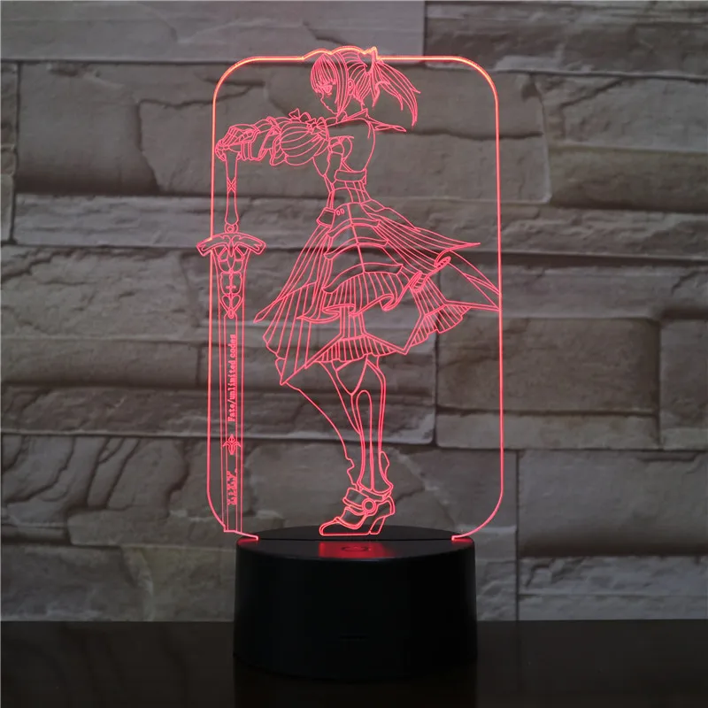 LED Night Light Fate Stay Night Saber Figure For Kid Decor Acrylic Table 3D Lamp