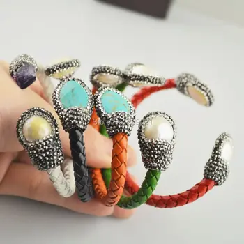 Charms ~ 5Pcs Blue,Pearl,Stones,Pave Rhinestone Leather Bangles Bracelet in Mixed colors Jewelry Finding
Charms ~ 5Pcs Blue,Pearl,Stones,Pave Rhinestone Leather Bangles Bracelet in Mixed colors Jewelry Finding