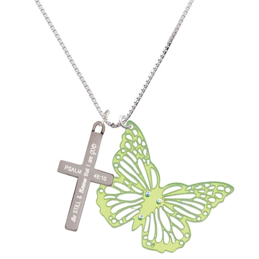 Acrylic Cut Out Butterfly Mirror Lime Green - Be Still and Know - Cross Necklace