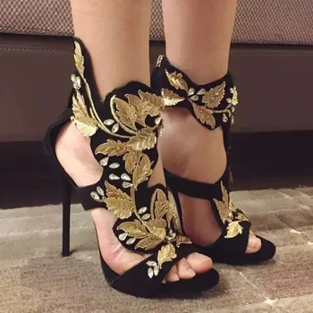 Summer Hot Gold Leaf High Heel Sandals Sexy CutOut Party Shoes luxury Gold Flower Wedding Shoes Woman Real Photo 
Summer Hot Gold Leaf High Heel Sandals Sexy CutOut Party Shoes luxury Gold Flower Wedding Shoes Woman Real Photo
