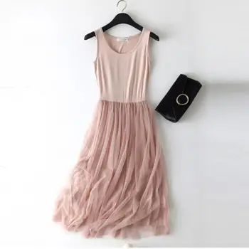 Sleeveless Mesh patchwork basic spaghetti strap Dress For Women 2020 Spring Tulle Elastic Lace Vest Summer Dress Female
Sleeveless Mesh patchwork basic spaghetti strap Dress For Women 2020 Spring Tulle Elastic Lace Vest Summer Dress Female