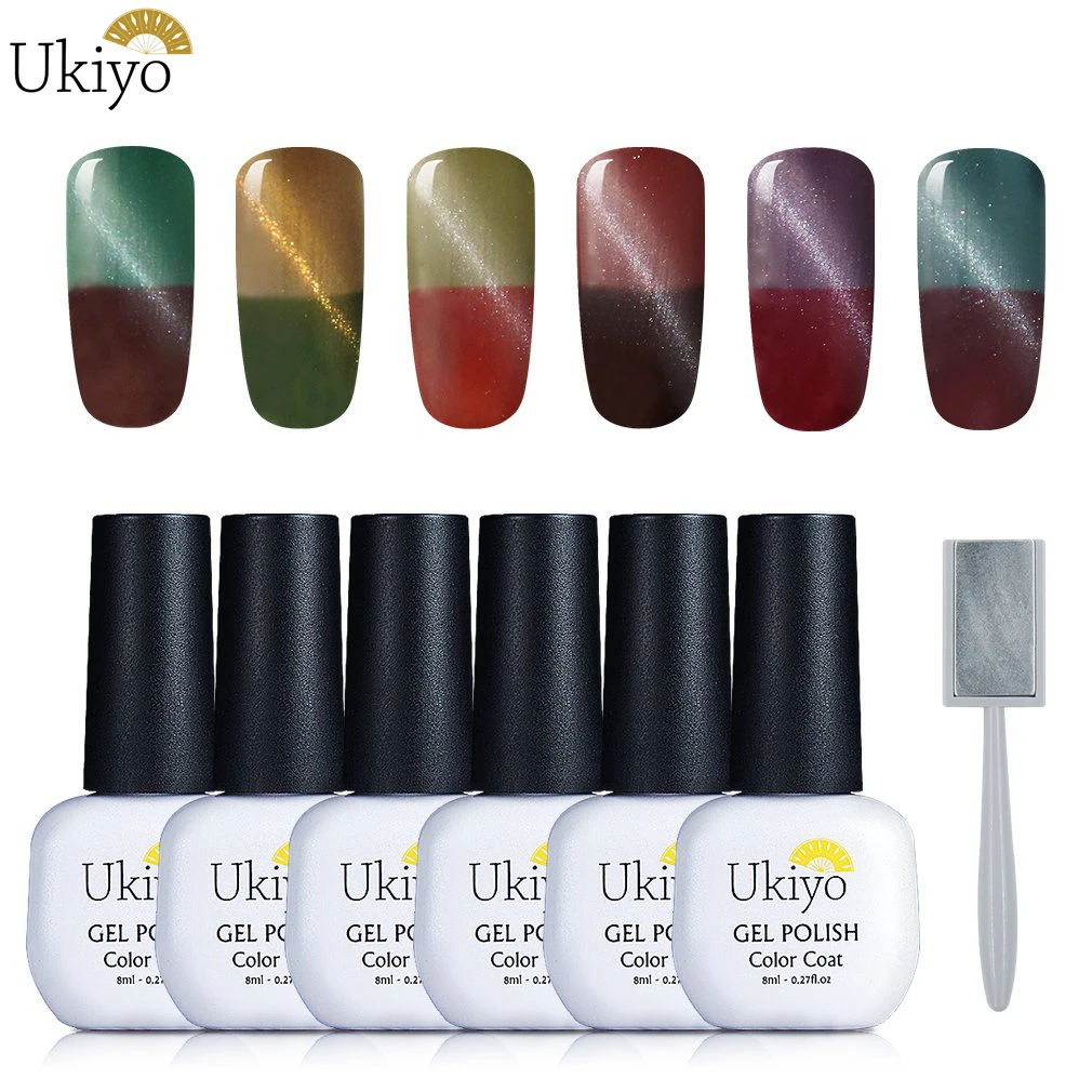 Ukiyo 6pieces/lot Cat Eye Gel Nail Polish With Magnet Stick Temperature Change Nail Gel Varnish Semi Permanent Soak Off Lacquer
Ukiyo 6pieces/lot Cat Eye Gel Nail Polish With Magnet Stick Temperature Change Nail Gel Varnish Semi Permanent Soak Off Lacquer
