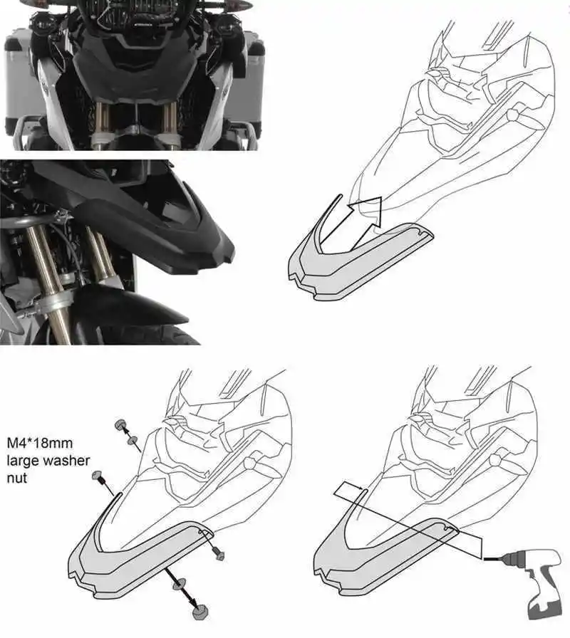 Black Front Hugger Wheel Cover Cowl Extension For BMW R1200GS LC Adventure 2013-16