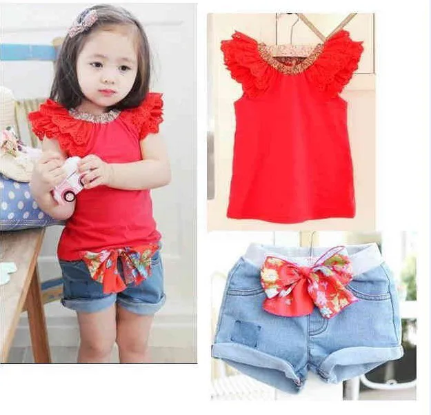 1-5 ages New Summer Kids Clothing Set Lace Children Girl Clothes Set T-Shirt And Lattice shorts Pants
1-5 ages New Summer Kids Clothing Set Lace Children Girl Clothes Set T-Shirt And Lattice shorts Pants