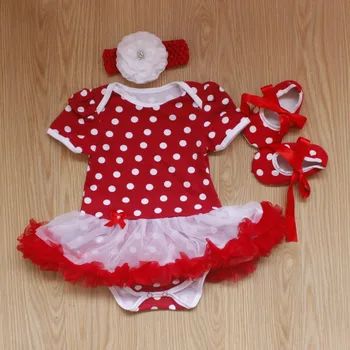 

Baby Rompers 3PCs Infant Clothing Set Baby Girls Red Polka Dots White Lace Tutu Dress Jumpersuit Headband Shoes