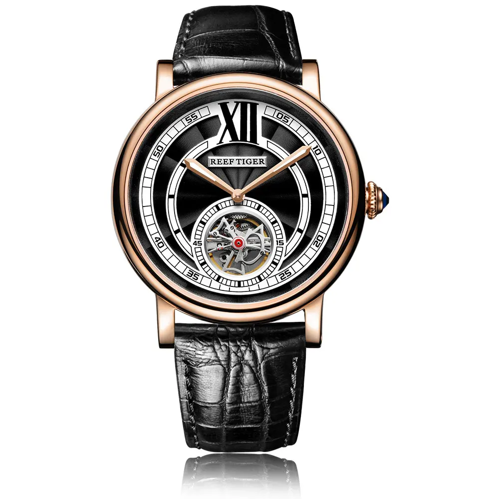 Reef Tiger RGA192 Men's Casual Automatic Watch w/ Crystal Crown & Leather Strap