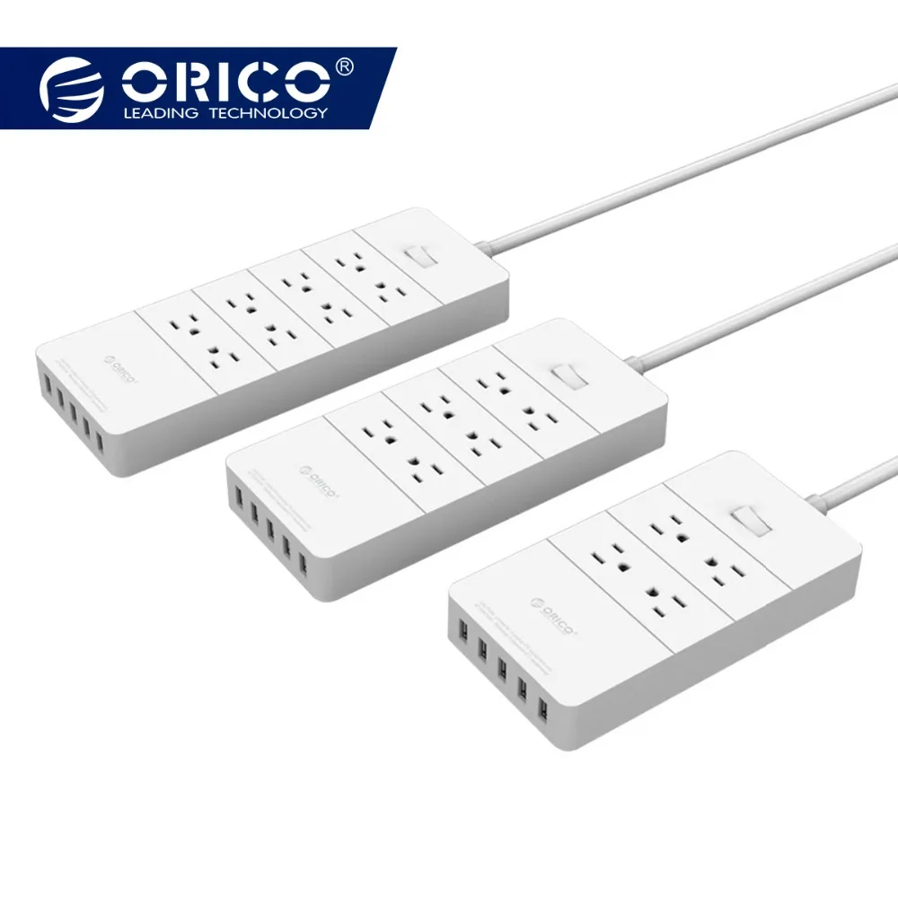 ORICO Smart Power Strip Socket US Plug Surge Protector 4 6 8 AC Outlet 1250W 5 Port USB Fast Charger 40W - 1.5M Power Cord
ORICO Smart Power Strip Socket US Plug Surge Protector 4 6 8 AC Outlet 1250W 5 Port USB Fast Charger 40W - 1.5M Power Cord