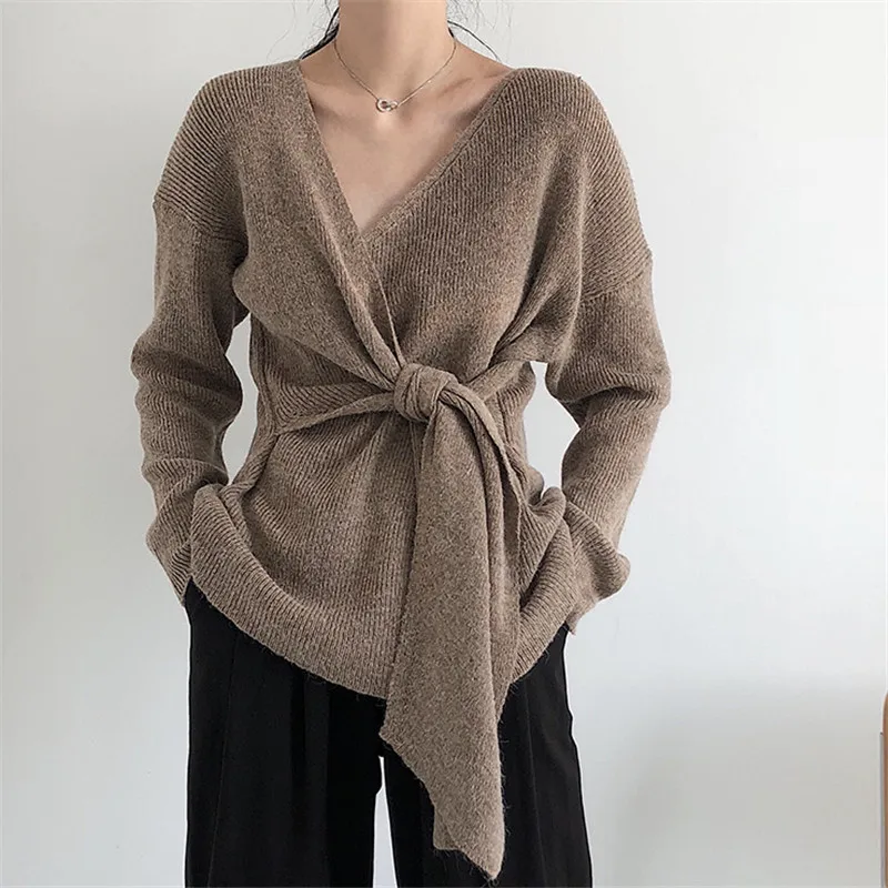 Waist Lace Up Pullovers Women Irregular Sweaters Solid Irregular Sueter Mujer V-Neck Casual Long Sleeve Knitted Shirts Tops 2019
Waist Lace Up Pullovers Women Irregular Sweaters Solid Irregular Sueter Mujer V-Neck Casual Long Sleeve Knitted Shirts Tops 2019