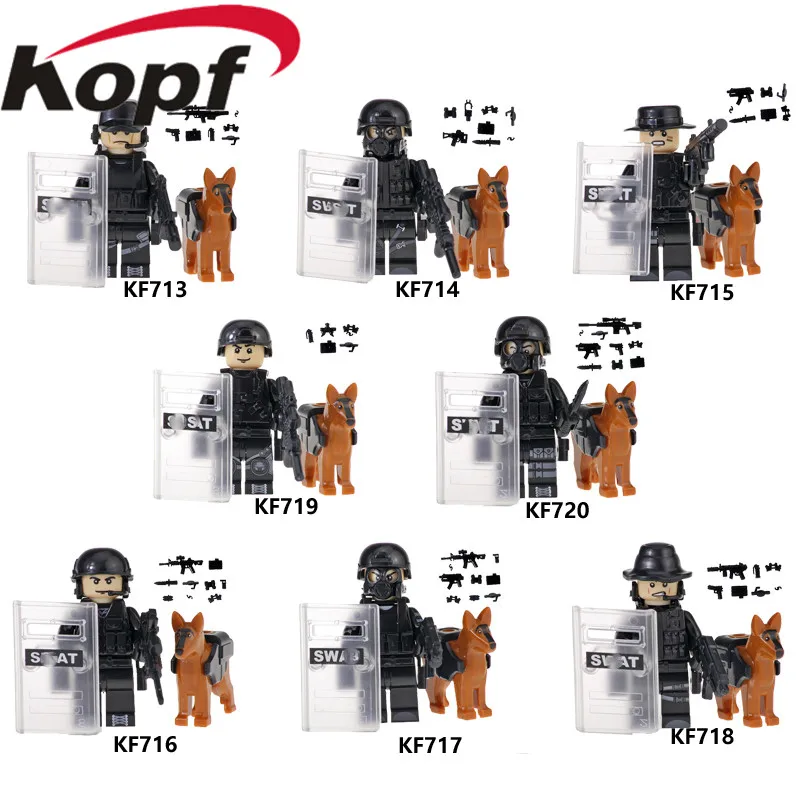 KF713 KF714 KF715 KF716 KF717 KF718 KF719 KF720 Building BLocks Super Heroes Policeman Army Black Interpol And Plice Dog Action Figures Toys Gift For Children KF6067