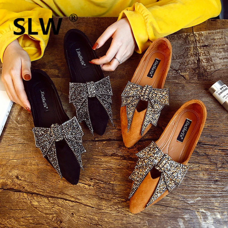 Slip-On Rubber PU new Lace-Up Butterfly-knot Shallow spring Flock Pointed Toe flat Crystal Casual fashion women leather shoes
Slip-On Rubber PU new Lace-Up Butterfly-knot Shallow spring Flock Pointed Toe flat Crystal Casual fashion women leather shoes