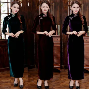 Autumn Winter Female Velvet Long Cheongsam Elegant Solid Color Chinese Dresses Oversize XXXL Classic Mandarin Collar Qipao
Autumn Winter Female Velvet Long Cheongsam Elegant Solid Color Chinese Dresses Oversize XXXL Classic Mandarin Collar Qipao