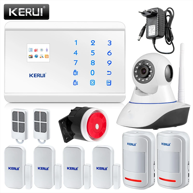 

KERUI 8218G White Panel 433Mhz Wireless Wired Zones IOS Android App Control GSM PSTN Alarm Systems Security Home