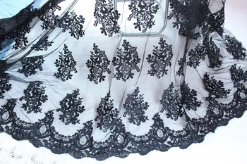 Black cord lace fabric, scalloped lace border fabric, bridal alencon lace dress fabric, 1 yard
Black cord lace fabric, scalloped lace border fabric, bridal alencon lace dress fabric, 1 yard