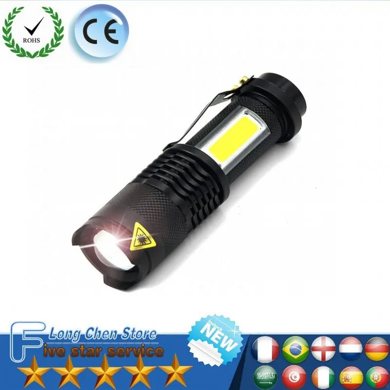 

3800LM XML-Q5+COB LED Flashlight Portable Mini ZOOM torchflashlight Use AA 14500 Battery Waterproof in life Lighting lantern