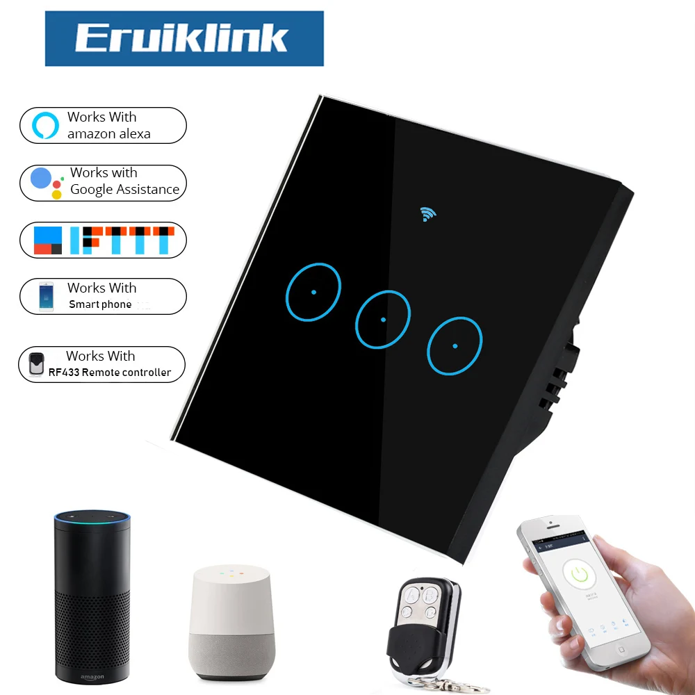 1/2/3 Gang Wi-Fi Touch Switch Wall Light EU Panel Wireless Intelligence Timing&Remote Control APP Work with Google Home Alexa
1/2/3 Gang Wi-Fi Touch Switch Wall Light EU Panel Wireless Intelligence Timing&Remote Control APP Work with Google Home Alexa