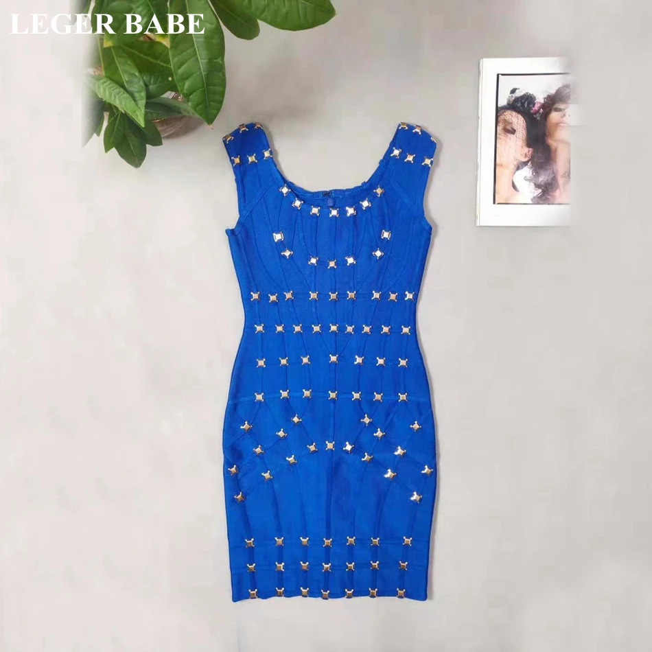 LEGER BABE High Quality Blue Rivet Sleeveless Rayon Bandage Dress Women Bodycon Vestidos Elegant Party Dress
LEGER BABE High Quality Blue Rivet Sleeveless Rayon Bandage Dress Women Bodycon Vestidos Elegant Party Dress