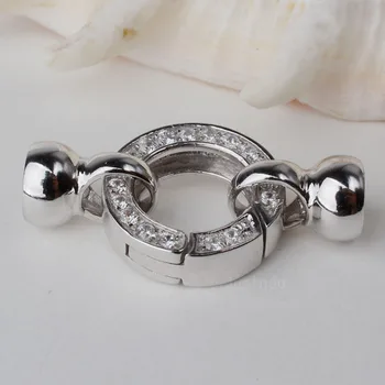 Solid 925 Sterling Silver Necklace Clasp Rhodium Plated Cubic Zircon Mounted Big O Spring Buckle with Hidden Knot Cups
Solid 925 Sterling Silver Necklace Clasp Rhodium Plated Cubic Zircon Mounted Big O Spring Buckle with Hidden Knot Cups