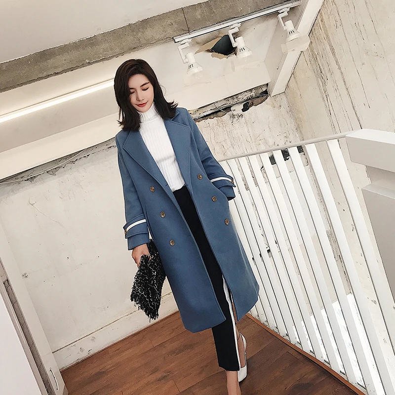 Elegant Thicken Double Breasted Blends Coat Women Turn-down Collar Loose Long Coat Casual Winter Autumn Overcoat Outerwear 2018
Elegant Thicken Double Breasted Blends Coat Women Turn-down Collar Loose Long Coat Casual Winter Autumn Overcoat Outerwear 2018