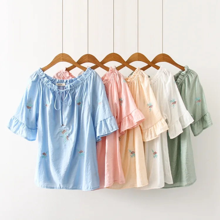 women pullover camisa femenina mori girls summer Japanese style ethnic boho slash neck blue white green pink embroidery blouse
women pullover camisa femenina mori girls summer Japanese style ethnic boho slash neck blue white green pink embroidery blouse