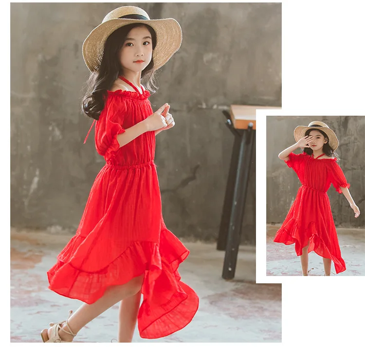 asymmetrical ruffles solid princess dresses girls baby kids chiffon dress short sleeve party dresses for big girls fashion 2018 (10)