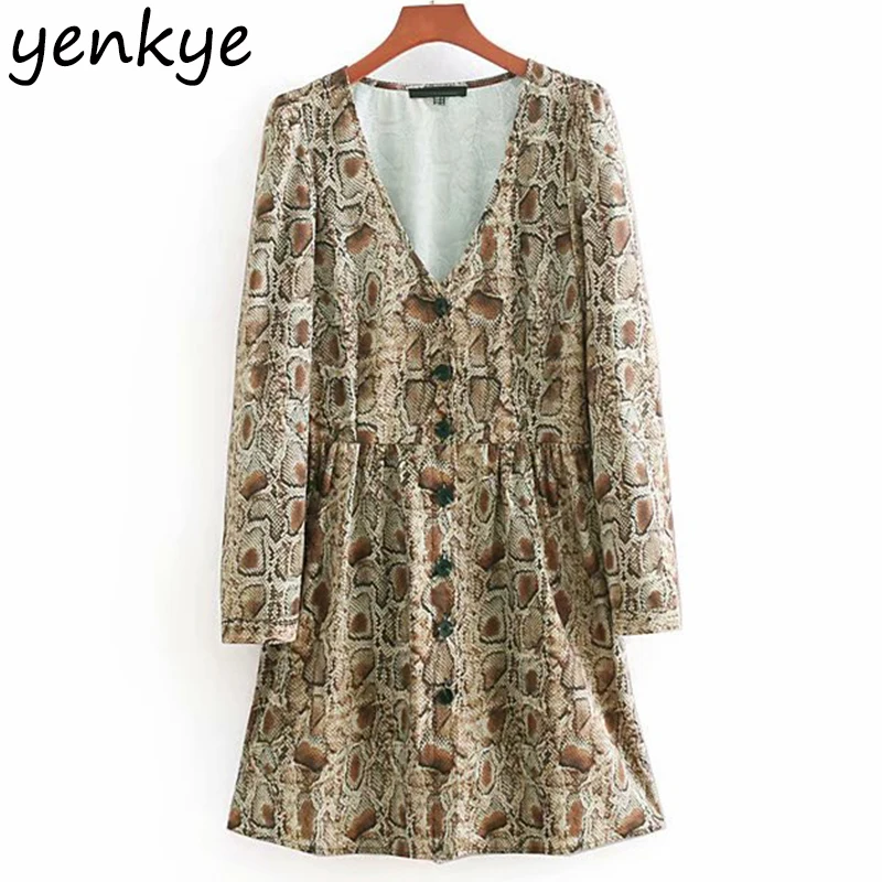 Front Button Vintage Snake Print Dress Women V Neck Long Sleeve A-line Mini Dress Casual vestidos mujer CCWM8933
Front Button Vintage Snake Print Dress Women V Neck Long Sleeve A-line Mini Dress Casual vestidos mujer CCWM8933