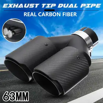 63MM One Inlet Dual Outlet Car Exhaust Pipe Carbon Fiber + Black Stainless Steel Universal Exhaust Muffler Tip End Tail Pipe
63MM One Inlet Dual Outlet Car Exhaust Pipe Carbon Fiber + Black Stainless Steel Universal Exhaust Muffler Tip End Tail Pipe