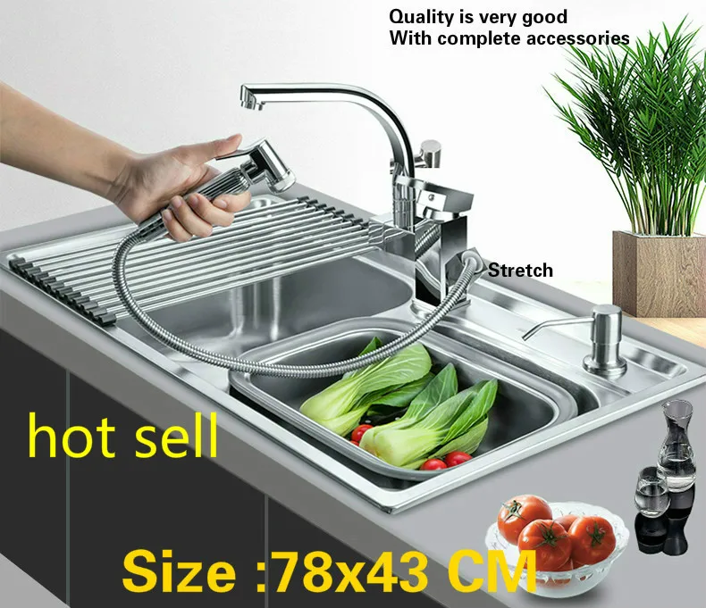 

Free shipping Household multifunction vogue individuality kitchen double groove sink 304 stainless steel hot sell 78x43 CM