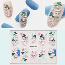 3D acrylique gravé fleur ongle autocollant en relief léopard fleur feuilles eau décalcomanies empaistique ongles eau glisser décalcomanies Z0109(China)