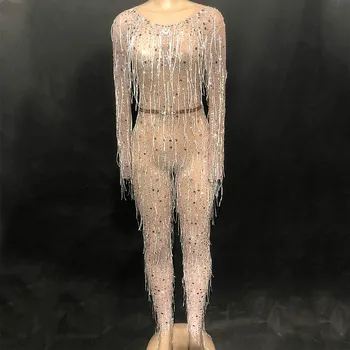 Glisten Silver Rhinestones Sexy Tassels Jumpsuit Birthday Party Prom Stretch Bodysuit Nightclub Female Singer Dance Stage Outfit
Glisten Silver Rhinestones Sexy Tassels Jumpsuit Birthday Party Prom Stretch Bodysuit Nightclub Female Singer Dance Stage Outfit