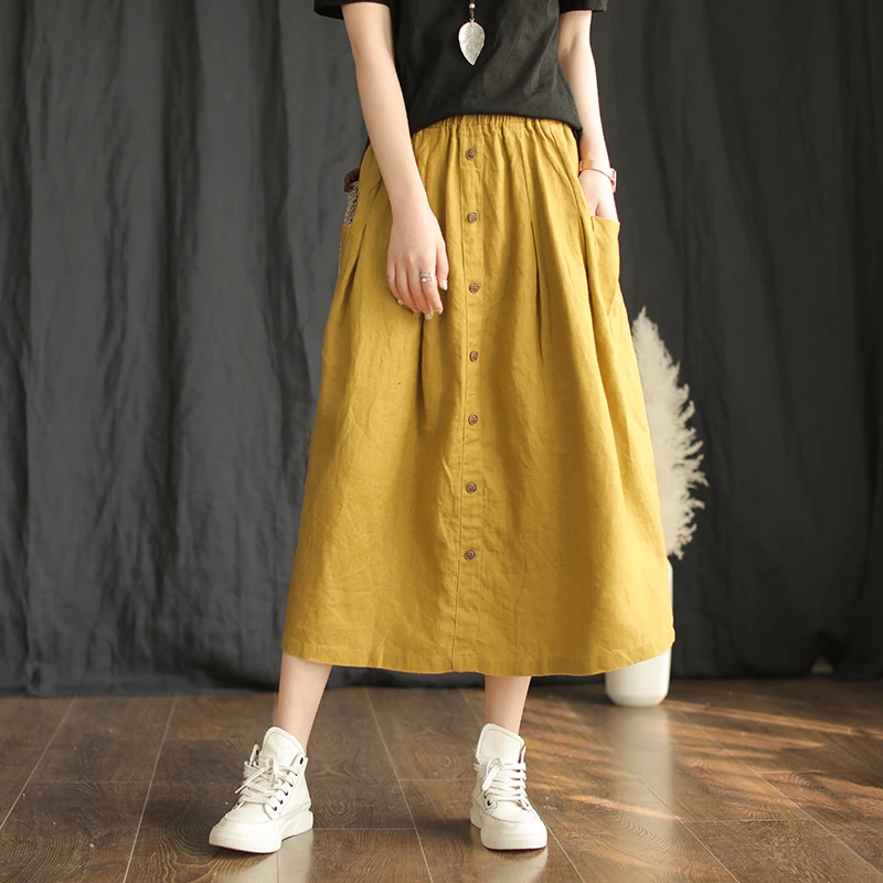 cotton linen Literary solid color single-breasted pocket A-Line skirt mori girl spring summer
cotton linen Literary solid color single-breasted pocket A-Line skirt mori girl spring summer