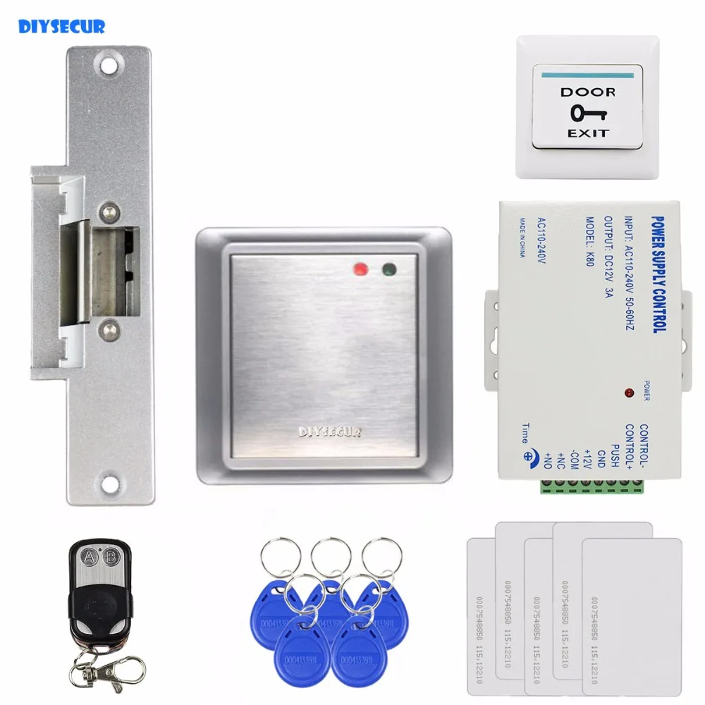 DIYSECUR Strike Lock Waterproof Remote Control 125KHz Rfid Card Reader Without Keypad Access Control System Kit 81678A
DIYSECUR Strike Lock Waterproof Remote Control 125KHz Rfid Card Reader Without Keypad Access Control System Kit 81678A