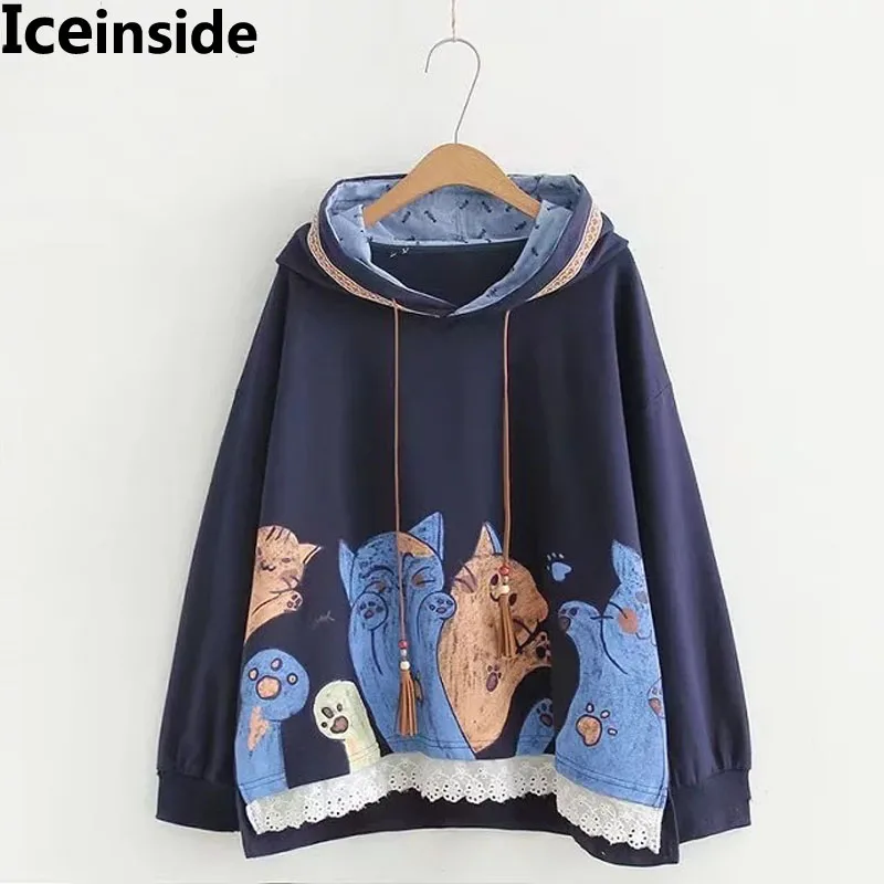 Japanese Women Lace Splicing Tassel Cute Cat Hooded Hoodie Women Harajuku Pullover Sweatshirts Lady Casual Hoody Femme Pull Tops
Japanese Women Lace Splicing Tassel Cute Cat Hooded Hoodie Women Harajuku Pullover Sweatshirts Lady Casual Hoody Femme Pull Tops