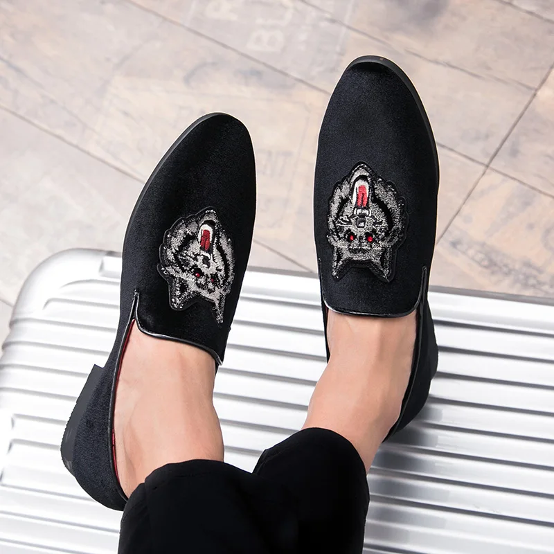 mens shoes suede leather wolf animal luxury brand slip on desinger male spring summer footwear fashion dress oxford shoe for men (9)