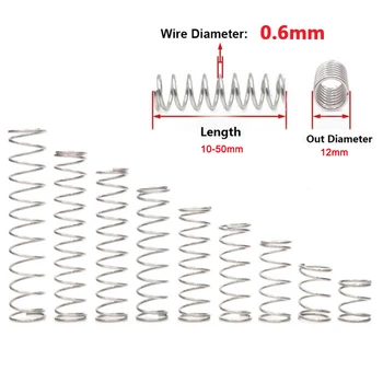 10Pcs Compression Spring 304 Stainless Steel Non-corrosive Tension Spring Wire Dia 0.6mm Outer Dia 12mm Length 10-50mm
10Pcs Compression Spring 304 Stainless Steel Non-corrosive Tension Spring Wire Dia 0.6mm Outer Dia 12mm Length 10-50mm