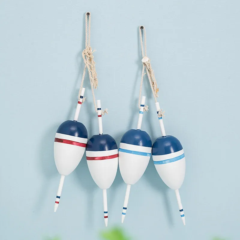 Waliicorners 2pcs marine solid wood float pendant pair background wall fishing net hanging fish float creative Mediterranean decorative wall 5