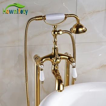 Free Floor Standing Gold Plate Bathroom Tub Faucet Swivel Spout Tub Mixer Tap With Dual Handles
Free Floor Standing Gold Plate Bathroom Tub Faucet Swivel Spout Tub Mixer Tap With Dual Handles