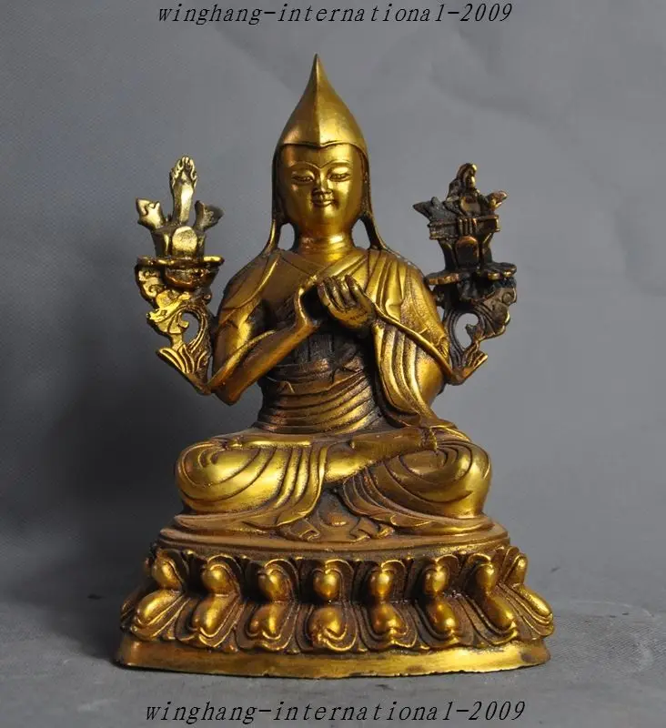 

Crafts statue old tibet buddhism fane joss bronze Gilt Tsongkhapa Tsongkapa god buddha statue halloween