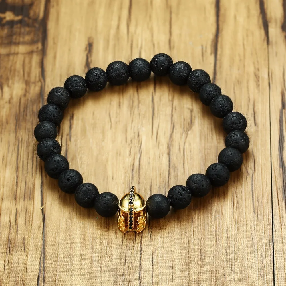 Black Lava Rock Stone Beaded with Gladiator Spartan Helmet Charm Bracelet for Men Health Care Power Jewelry
Black Lava Rock Stone Beaded with Gladiator Spartan Helmet Charm Bracelet for Men Health Care Power Jewelry