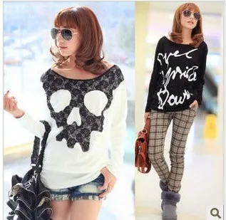new fashion spring autumn cotton lace skull print long sleeve casual blusas femininas 2015 t shirt women t-shirt tops
new fashion spring autumn cotton lace skull print long sleeve casual blusas femininas 2015 t shirt women t-shirt tops