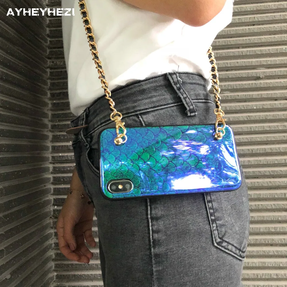 Blue Ray Mermaid Fish Scale Phone Protective Case Cover Crossbody with Long strap chain For iphone XS MAX XR X 6 7 8 Plus Case
Blue Ray Mermaid Fish Scale Phone Protective Case Cover Crossbody with Long strap chain For iphone XS MAX XR X 6 7 8 Plus Case