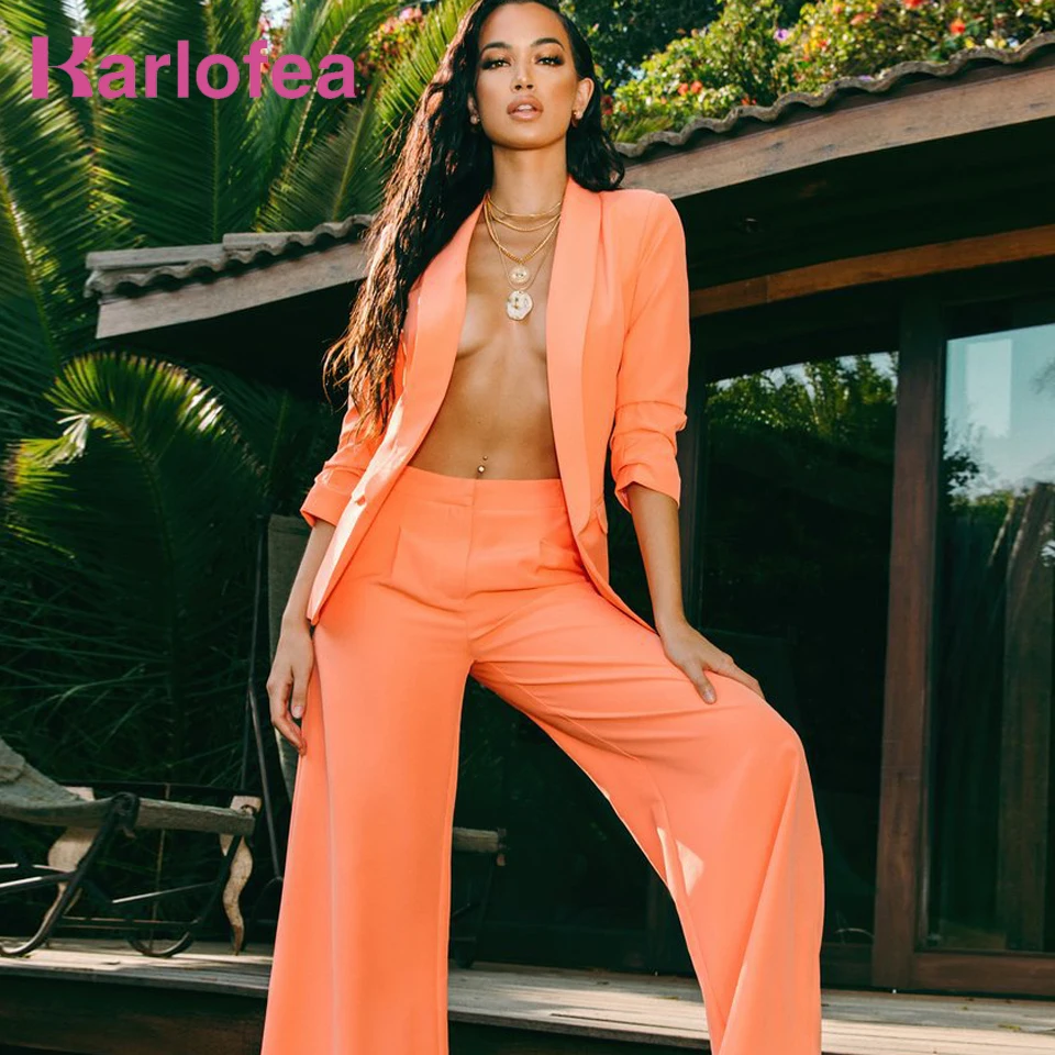 Karlofea Lady Blazer Pants Suit Set Fashion Orange Office Work Wear Chic Cardigan Blazer Top And Wide Legs Pants Two Piece Suits
Karlofea Lady Blazer Pants Suit Set Fashion Orange Office Work Wear Chic Cardigan Blazer Top And Wide Legs Pants Two Piece Suits